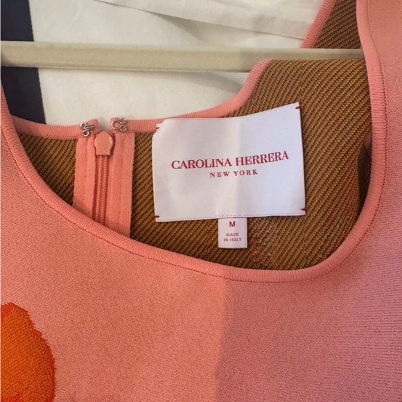 Carolina Herrera Pink Floral Midi Dress with Orange and Yellow Flowers - Picture 2 of 5